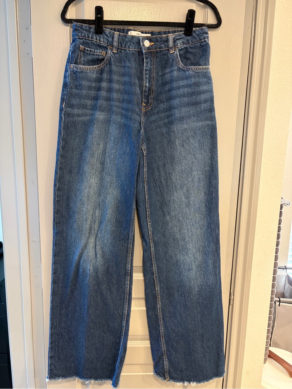 Mango Wide-Leg High-Rise Jeans in Blue Denim